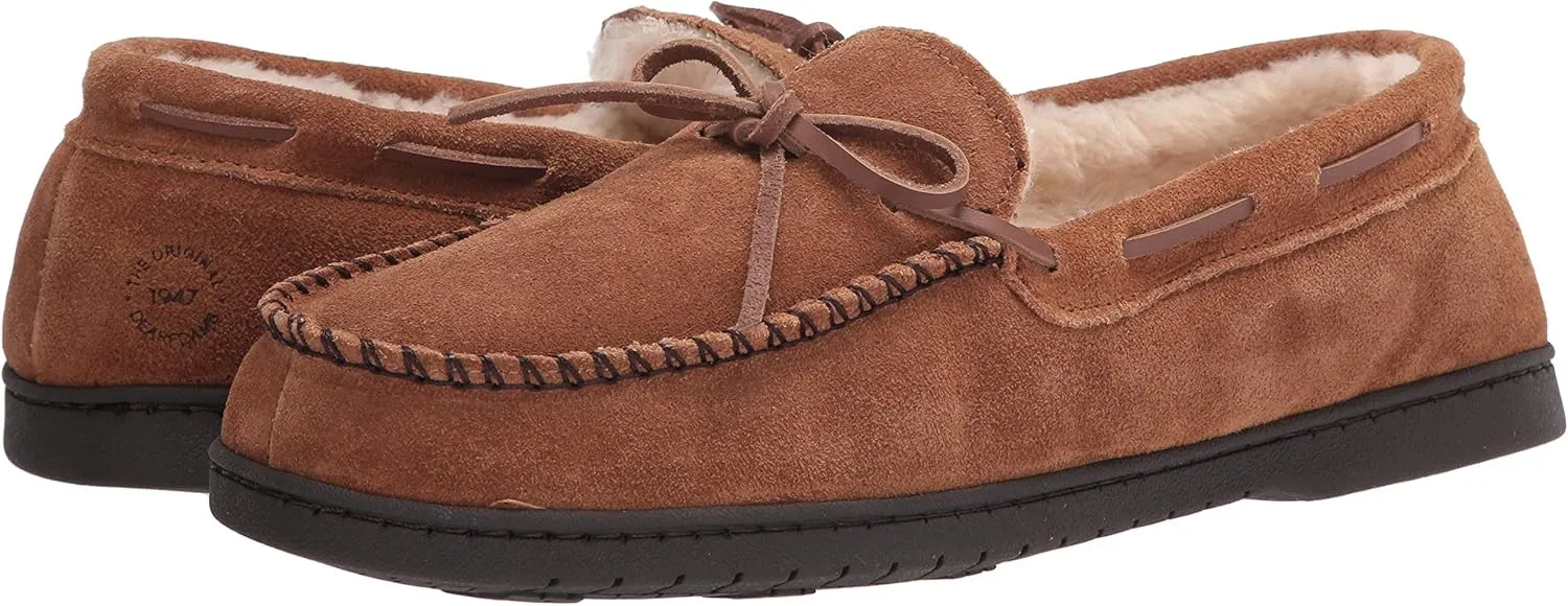Dearfoams Men's Suede Slip on Moccasin Indoor Outdoor Memory Foam Hudson House Slippers