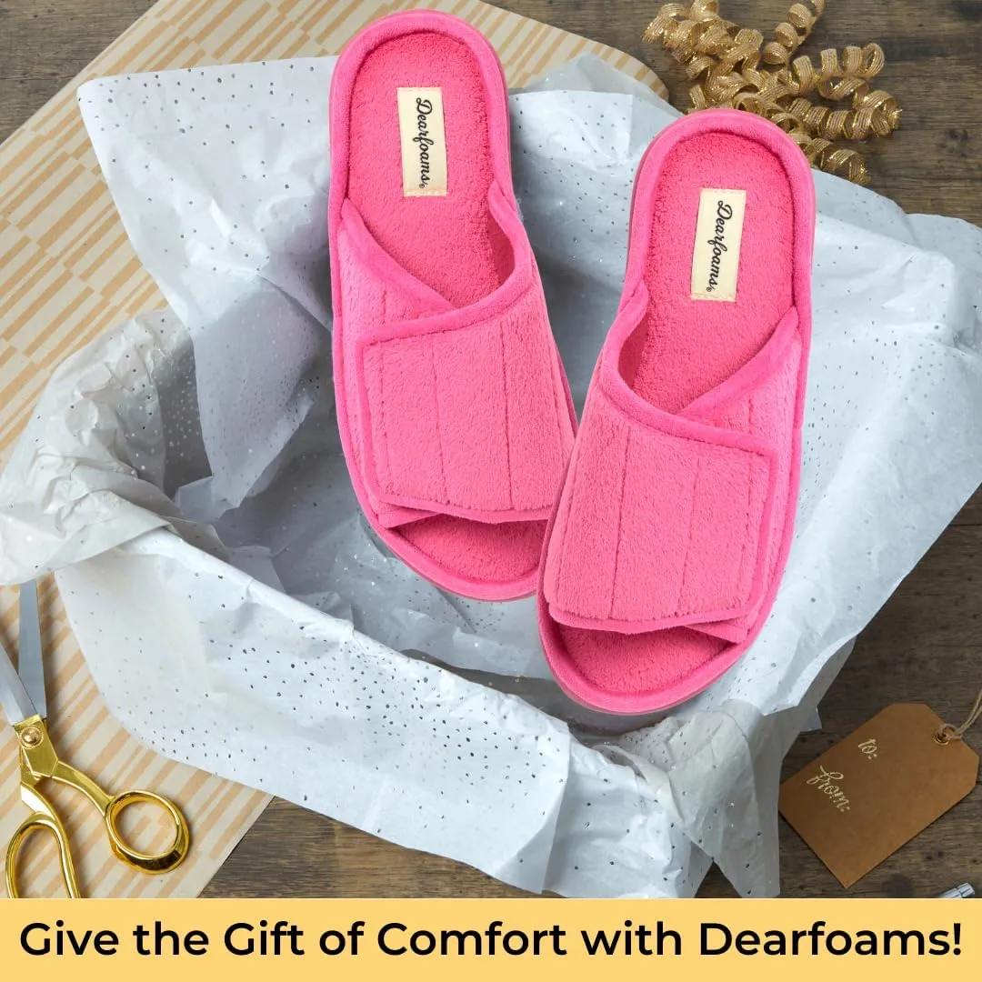 Dearfoams Women's Adjustable Indoor/Outdoor Machine Washable Memory Foam Slide