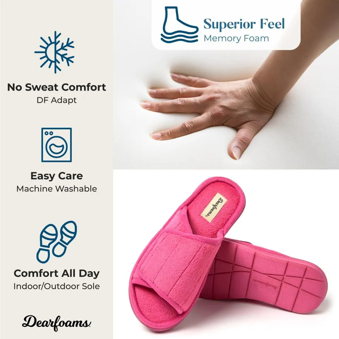Dearfoams Women's Adjustable Indoor/Outdoor Machine Washable Memory Foam Slide