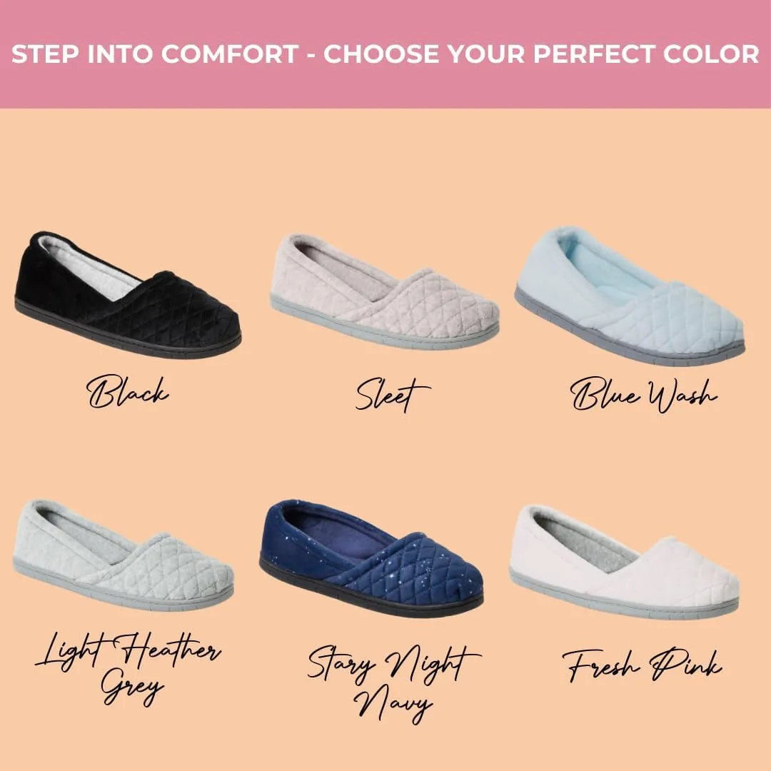 Dearfoams Women's Comfort Memory Foam Indoor Outdoor Katie Slip On Loafer Ballet Slipper