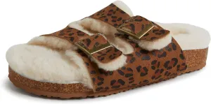Dearfoams Women's Fireside Tamworth Shearling Slide Sandal with Cork Footbed and Adjustable Buckles