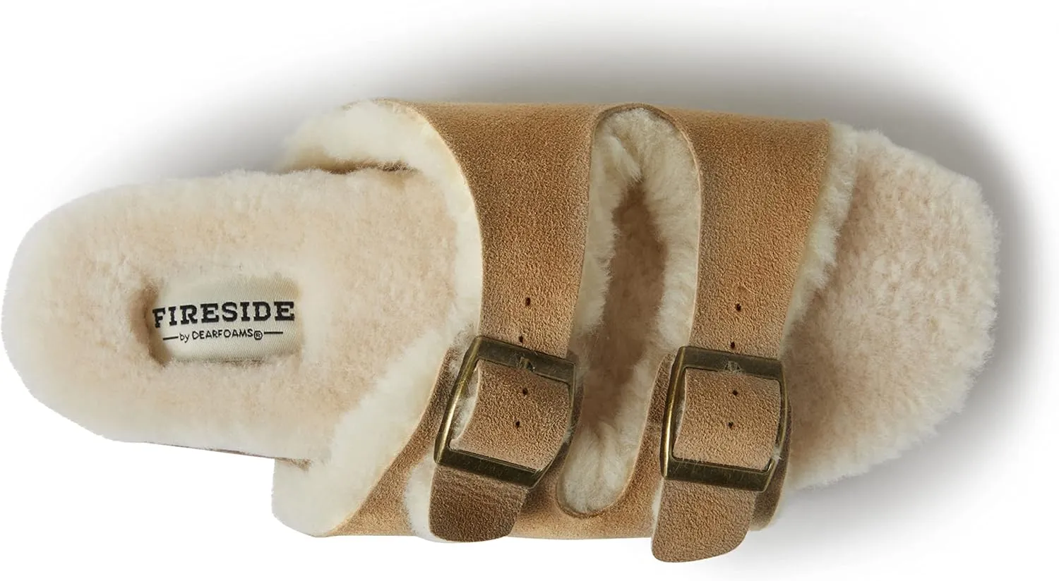 Dearfoams Women's Fireside Tamworth Shearling Slide Sandal with Cork Footbed and Adjustable Buckles