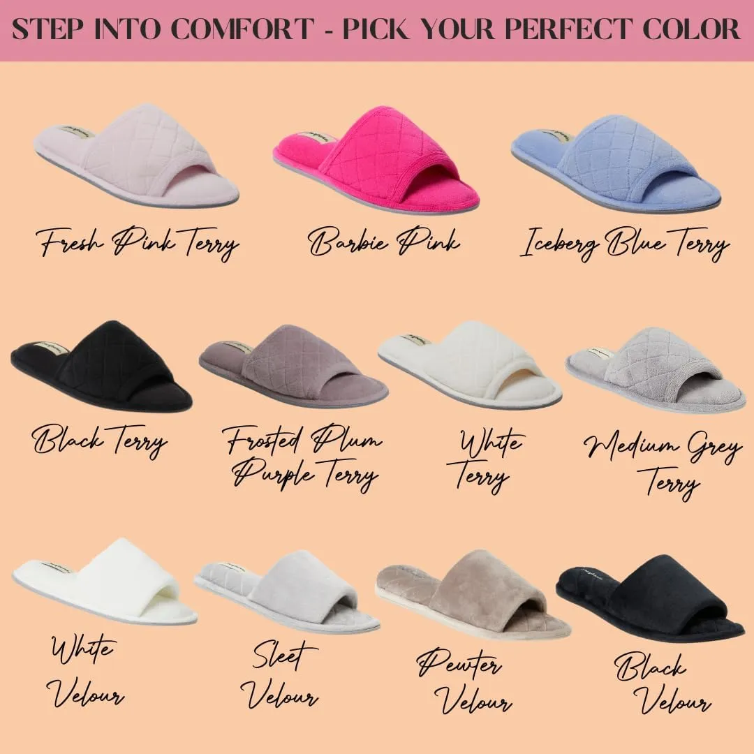 Dearfoams Women's Indoor Fuzzy Memory Foam Cloud Slip On Beatrice House Slide Slipper