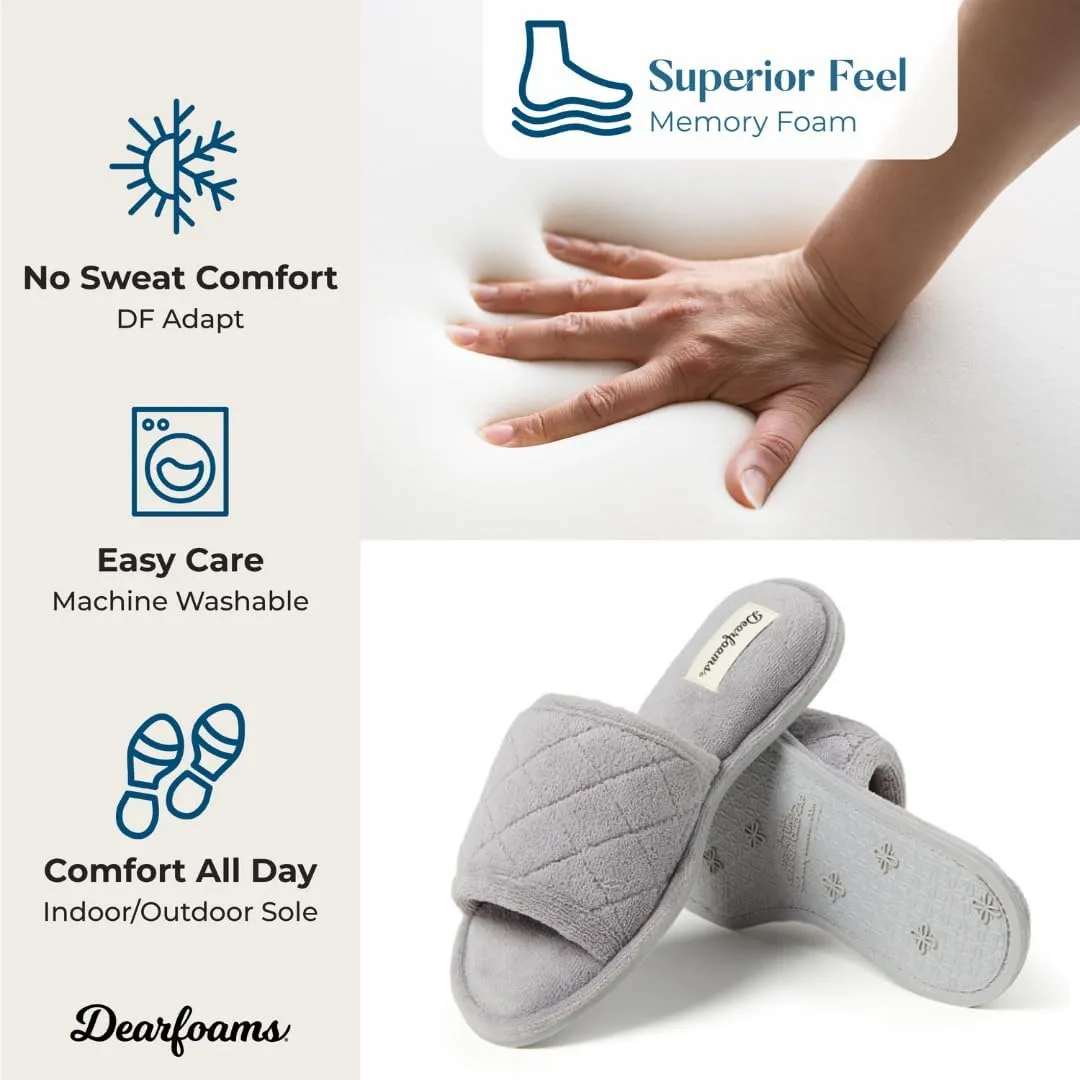 Dearfoams Women's Indoor Fuzzy Memory Foam Cloud Slip On Beatrice House Slide Slipper