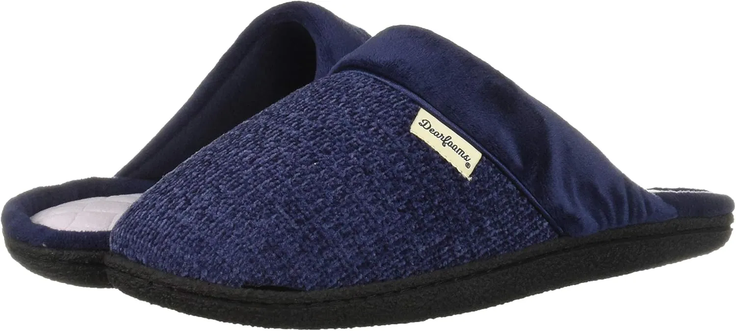 Dearfoams Women's Slip On Memory Foam Comfort Samatha Scuff House Slipper with Wide Widths
