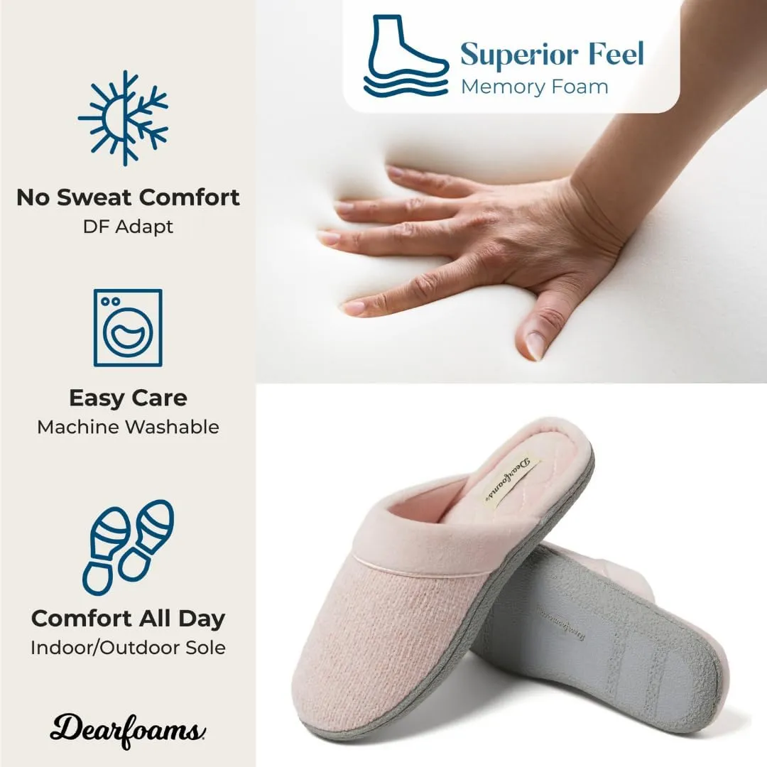 Dearfoams Women's Slip On Memory Foam Comfort Samatha Scuff House Slipper with Wide Widths