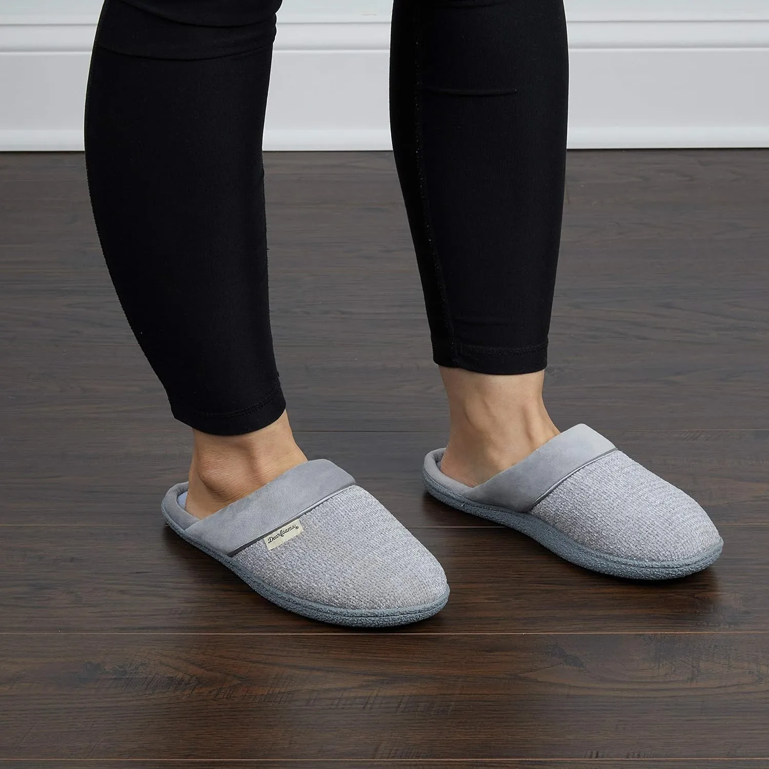 Dearfoams Women's Slip On Memory Foam Comfort Samatha Scuff House Slipper with Wide Widths