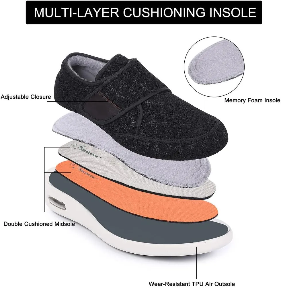 Diabetic Shoes for Men, Wide Width Elderly Men's Shoes, Adjustable Closure Lightweight Breathable, Swollen Feet Walking Edema Sneakers