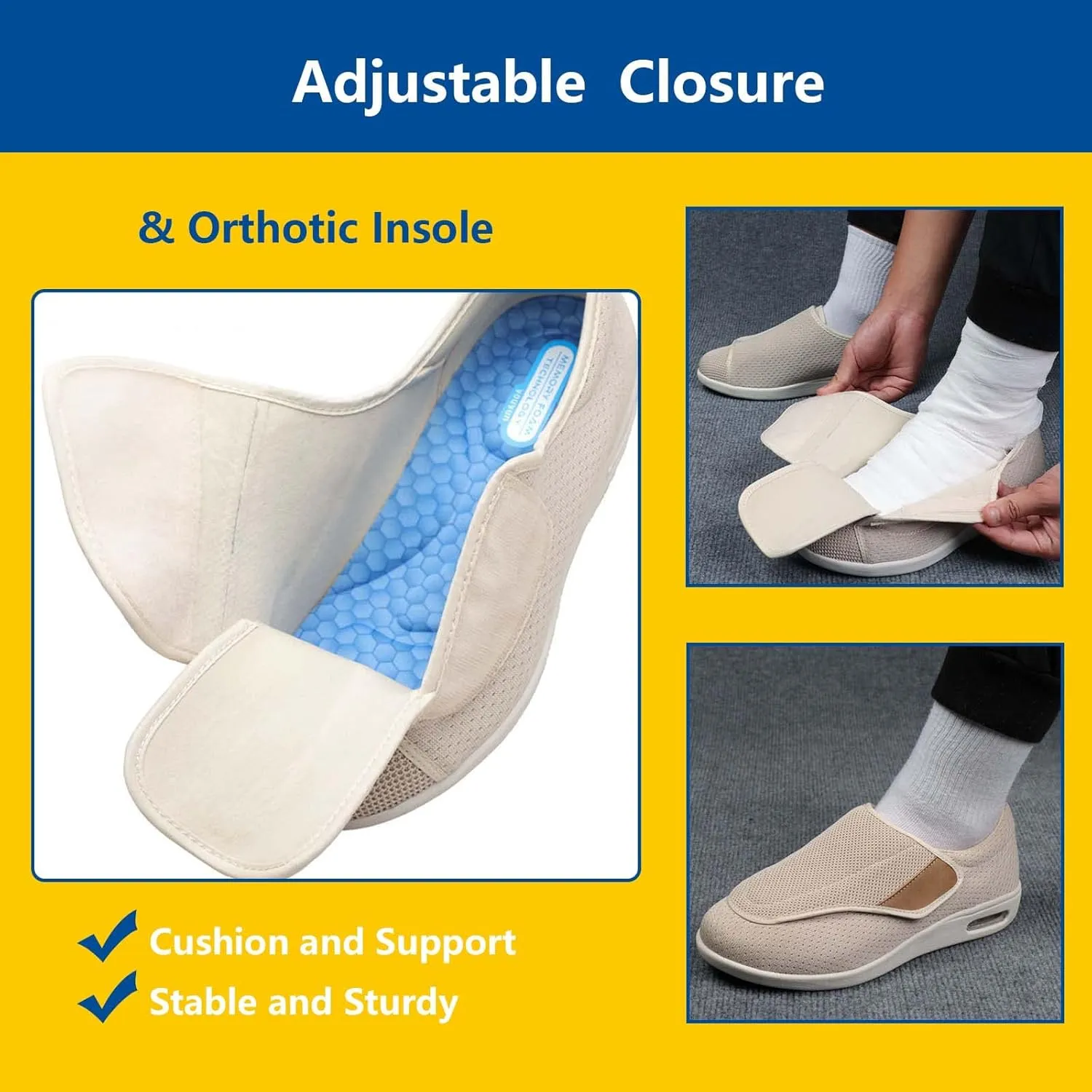Diabetic Shoes Width Shoe for Elderly Women,Adjustable Closure Breathable Lightweight Width Non Slip Air Cushion Sneakers for Swollen Feet Edema Men 10.5/Women 11.5