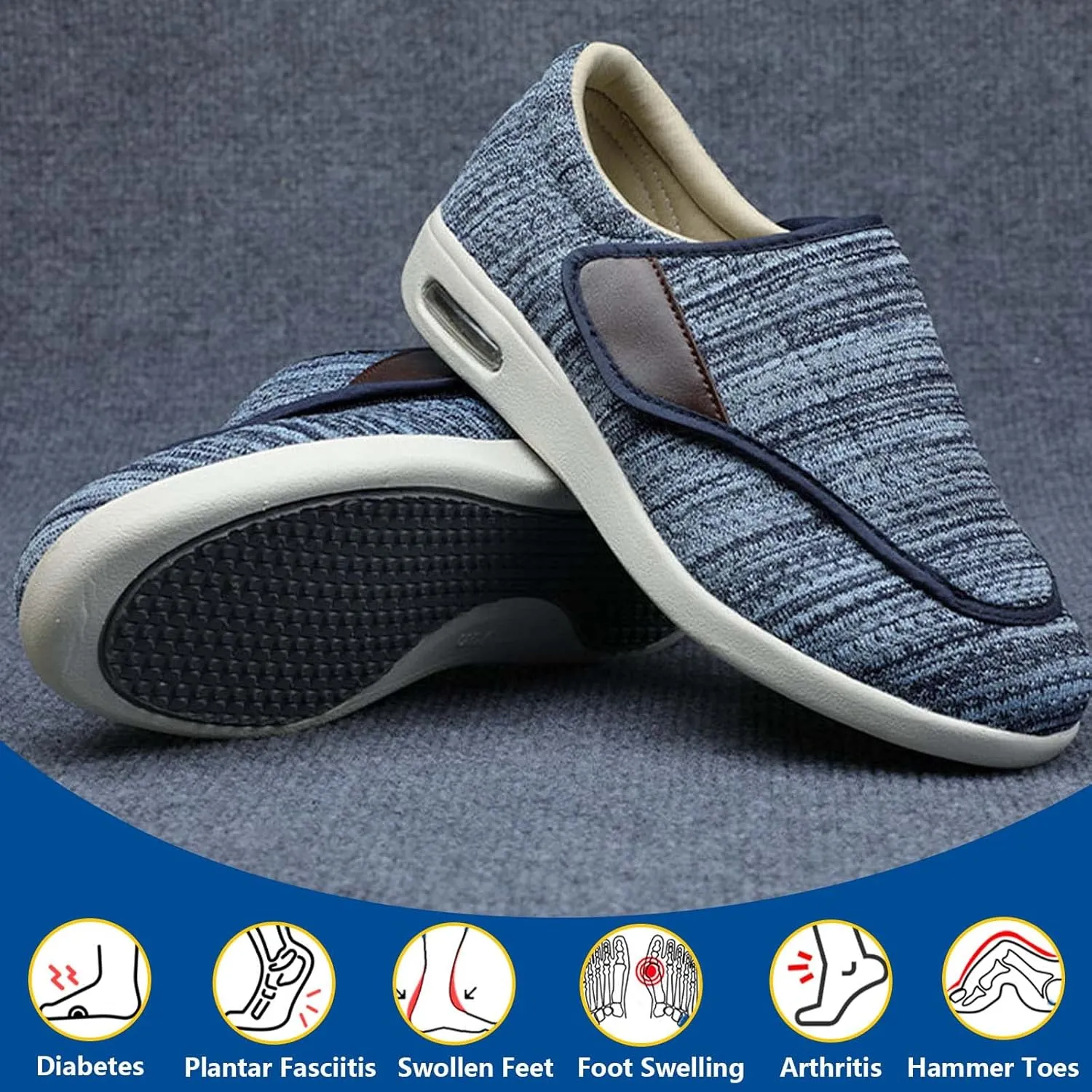 Diabetic Shoes Width Shoe for Elderly Women,Adjustable Closure Breathable Lightweight Width Non Slip Air Cushion Sneakers for Swollen Feet Edema Men 10.5/Women 11.5
