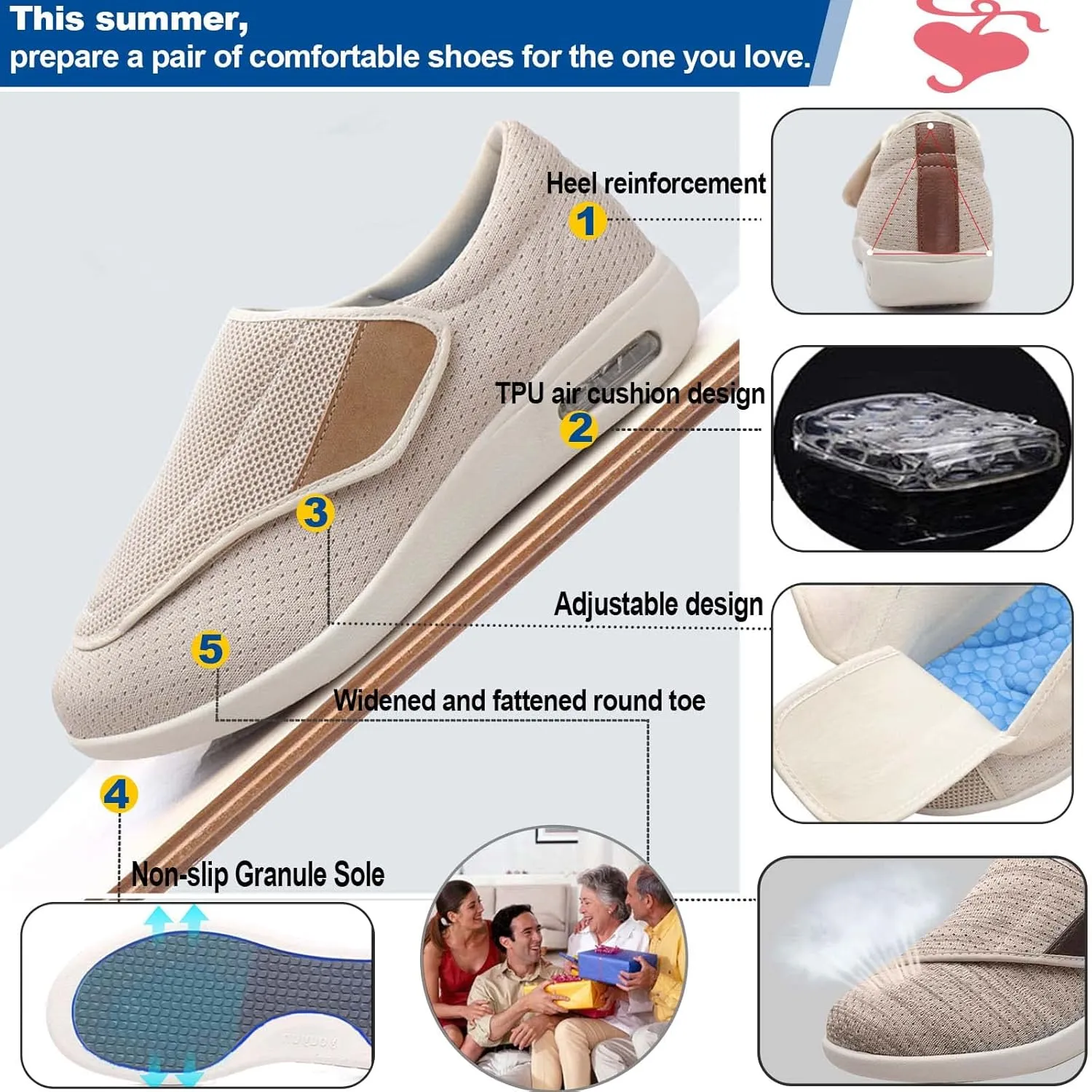 Diabetic Shoes Width Shoe for Elderly Women,Adjustable Closure Breathable Lightweight Width Non Slip Air Cushion Sneakers for Swollen Feet Edema Men 10.5/Women 11.5