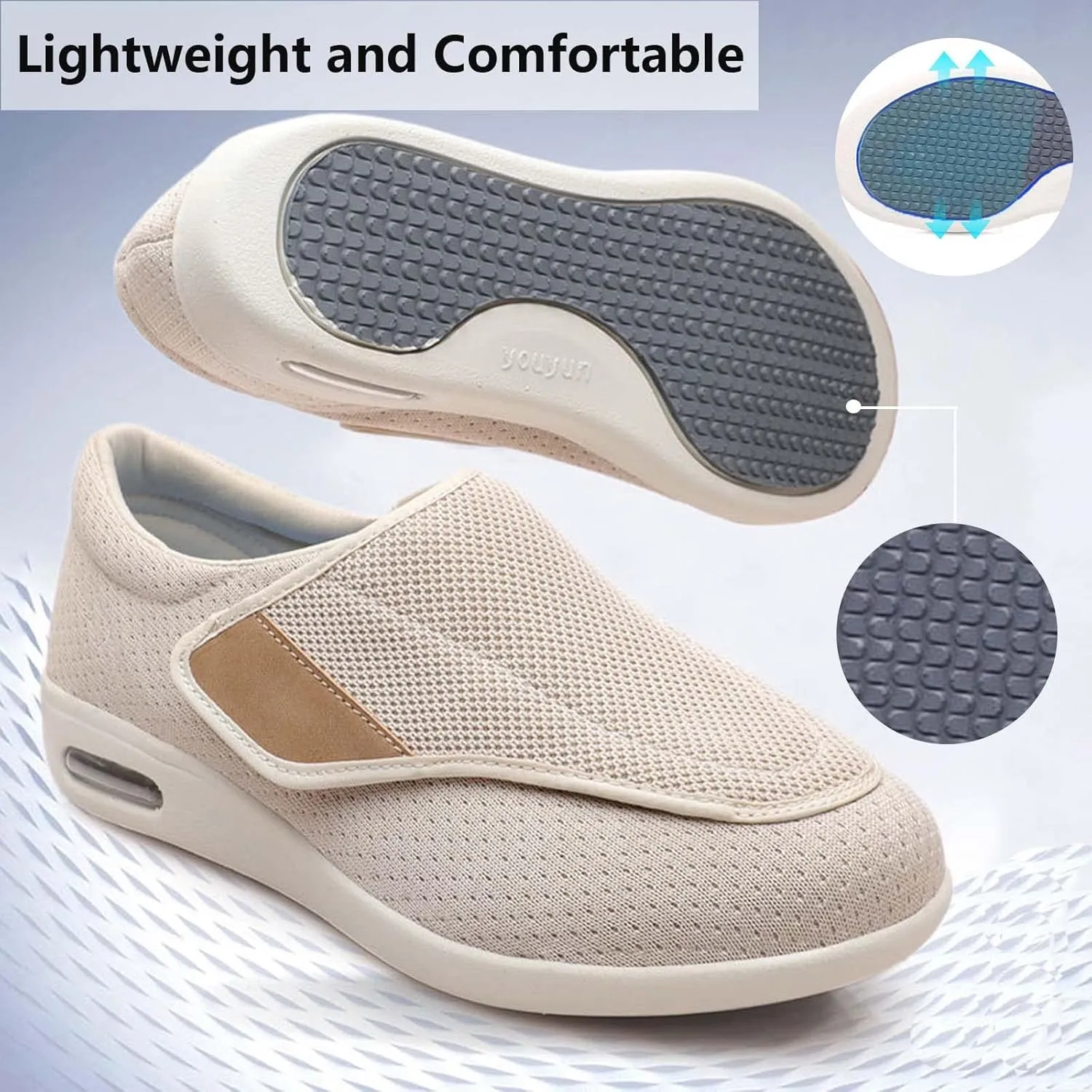 Diabetic Shoes Width Shoe for Elderly Women,Adjustable Closure Breathable Lightweight Width Non Slip Air Cushion Sneakers for Swollen Feet Edema Men 10.5/Women 11.5