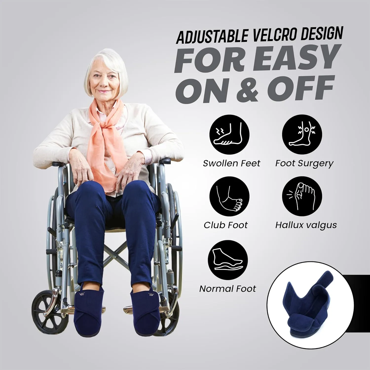Diabetic Slippers Women, Lymphedema Shoes, Edema Shoes Swollen Feet, Indoor and Outdoor Hook and Loop, Non Slip House Shoes