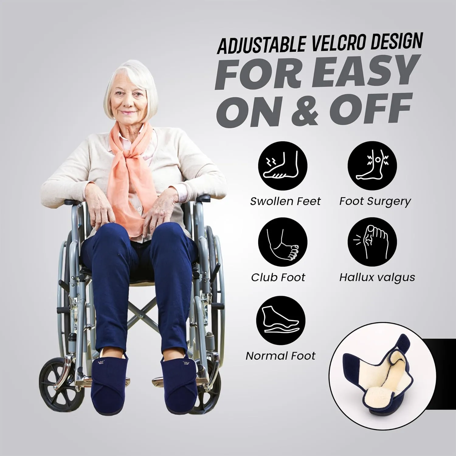 Diabetic Slippers Women, Lymphedema Shoes, Edema Shoes Swollen Feet, Indoor and Outdoor Hook and Loop, Non Slip House Shoes