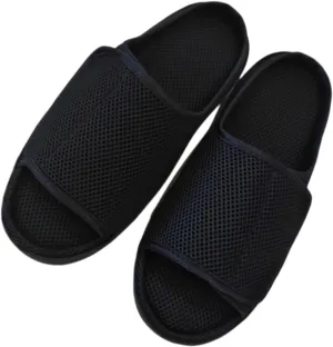 Diabetic Wide Width Slippers - Adjustable Breathable Non-Slip Indoor Outdoor Sole Unisex Men Women Open Toe Orthopedic Shoes for Swelling Bunions Injury Recovery (Men8.5-9/Women10-10.5,Black)