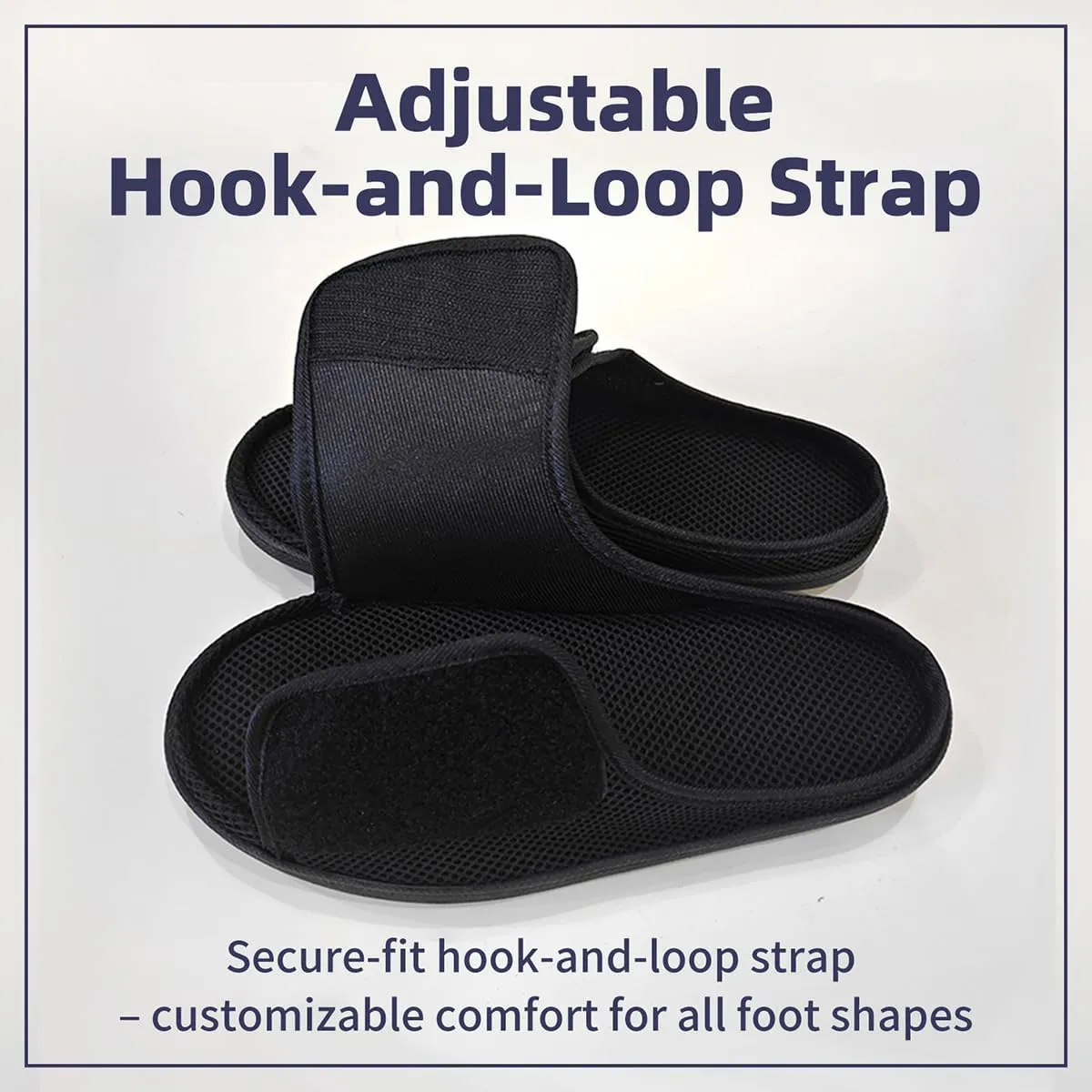 Diabetic Wide Width Slippers - Adjustable Breathable Non-Slip Indoor Outdoor Sole Unisex Men Women Open Toe Orthopedic Shoes for Swelling Bunions Injury Recovery (Men8.5-9/Women10-10.5,Black)