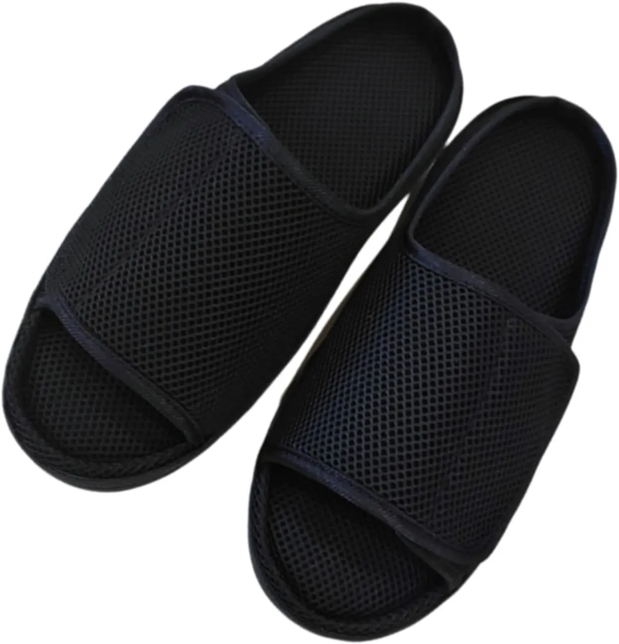 Diabetic Wide Width Slippers - Adjustable Breathable Non-Slip Indoor Outdoor Sole Unisex Men Women Open Toe Orthopedic Shoes for Swelling Bunions Injury Recovery (Men8.5-9/Women10-10.5,Black)