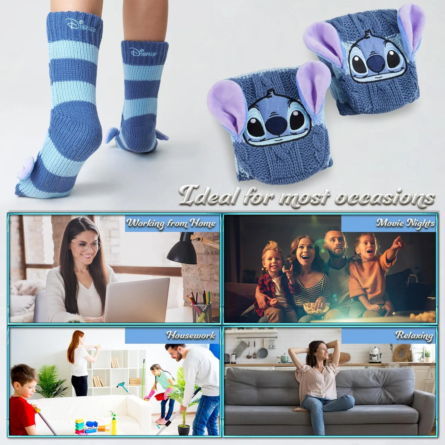 Disney Stitch Slipper Socks For Women Teens Warm Slipper Socks Bed Socks Non Slip Socks Gifts for Her
