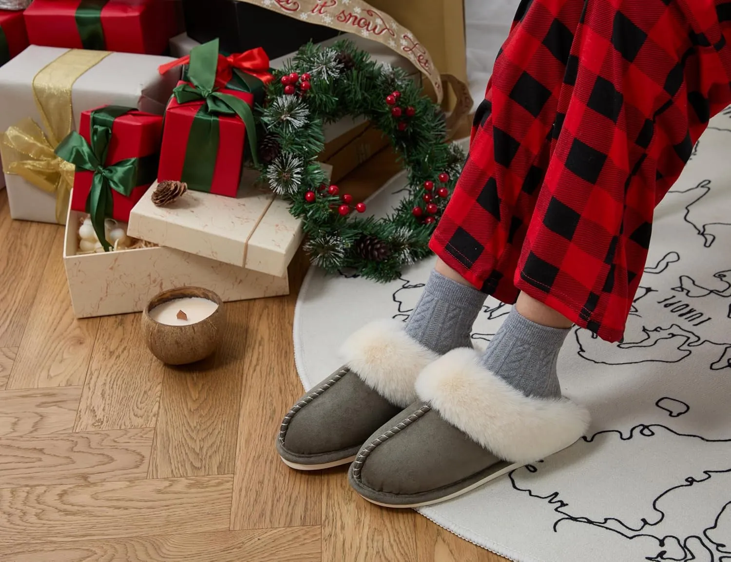 Donpapa Womens Slipper with Memory Foam Fluffy Soft Warm Slip On House Slippers Anti-Skid Cozy Plush for Indoor Outdoor