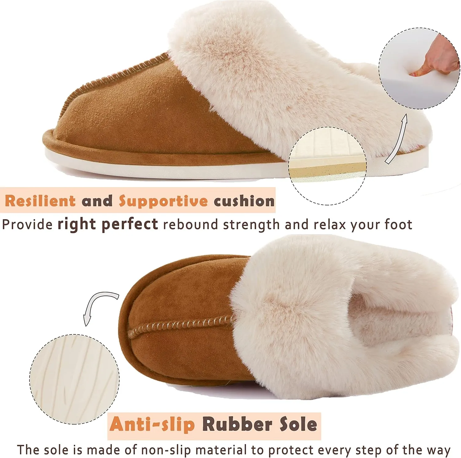 Donpapa Womens Slipper with Memory Foam Fluffy Soft Warm Slip On House Slippers Anti-Skid Cozy Plush for Indoor Outdoor