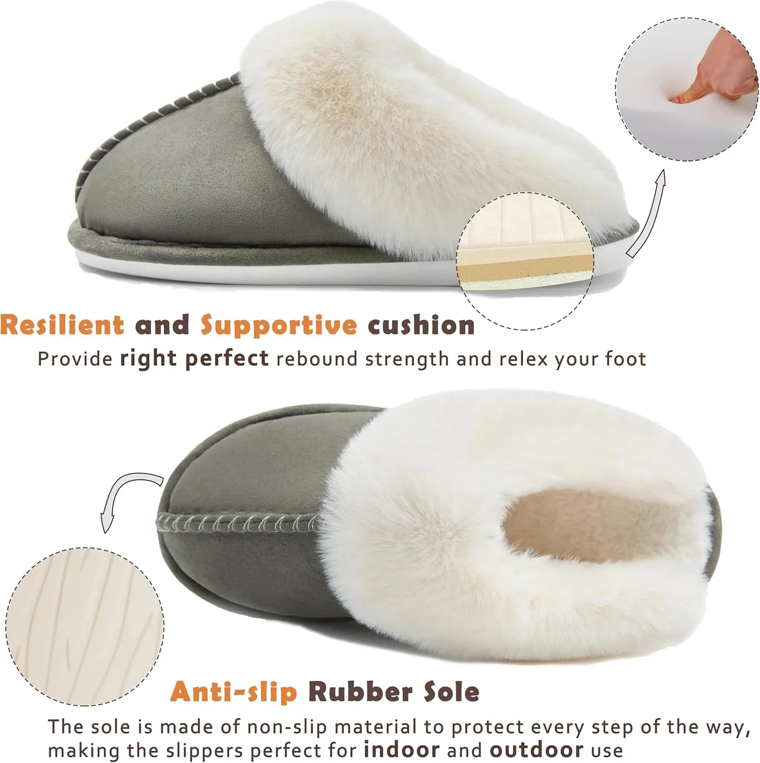 Donpapa Womens Slipper with Memory Foam Fluffy Soft Warm Slip On House Slippers Anti-Skid Cozy Plush for Indoor Outdoor