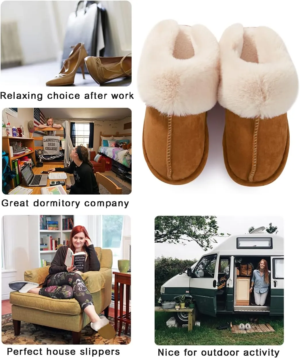 Donpapa Womens Slipper with Memory Foam Fluffy Soft Warm Slip On House Slippers Anti-Skid Cozy Plush for Indoor Outdoor