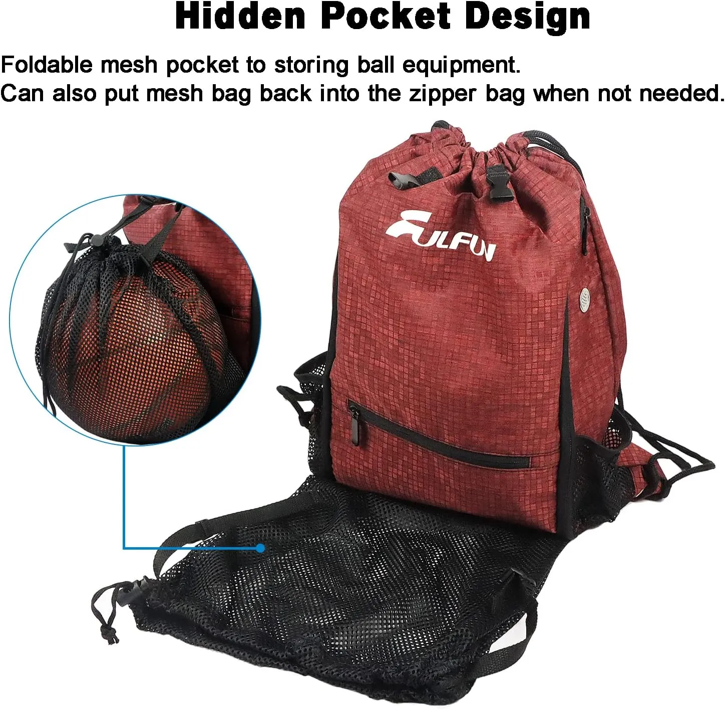 Drawstring Basketball Backpack Sports Gym Bag With Shoe Compartment and Two Water Bottle Holder