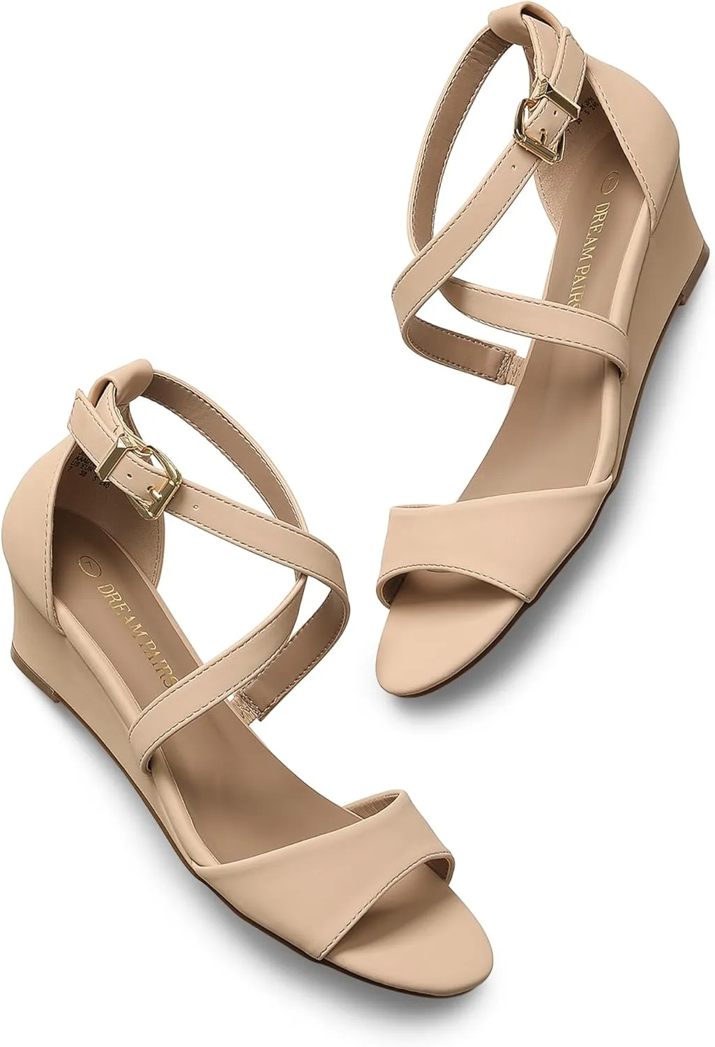 DREAM PAIRS Women's Low Wedge Sandals Ankle Strap Heel Sandal Open Toe Wide Dress Summer Shoes