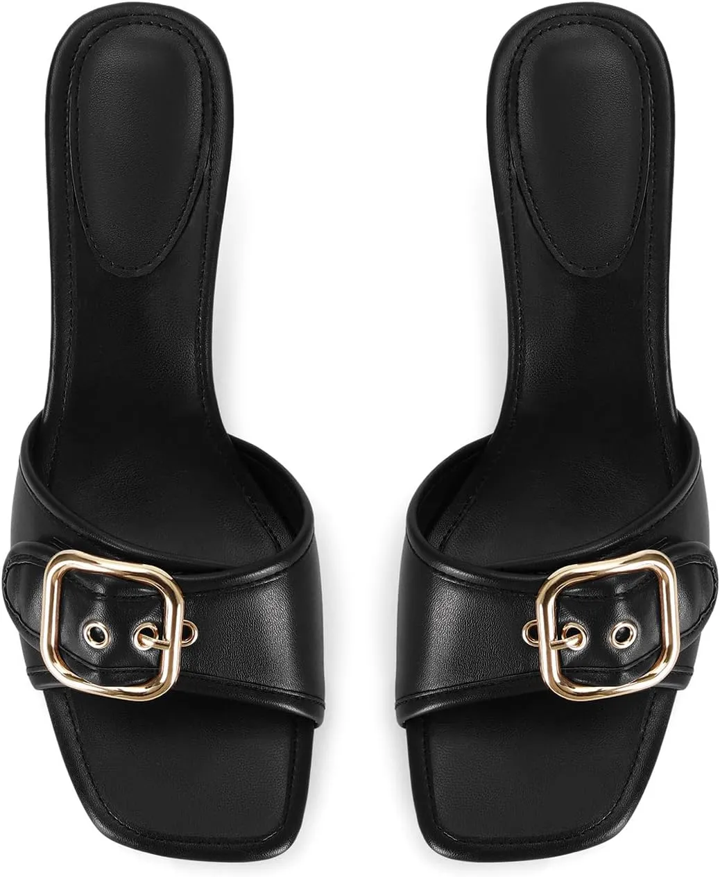 Dsevht Black Kitten Heel Sandals Stiletto Low Heels Slip On Slides Mule Sandal Square Open Toe Dress Shoes for Women