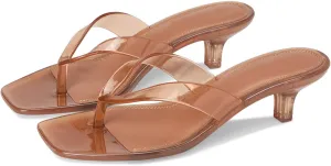 Dsevht Jelly Kitten Heel Sandals for Women Clear Square Toe Flip Flop Thong Mule Heeled Summer Beach Slip On Slide Shoes