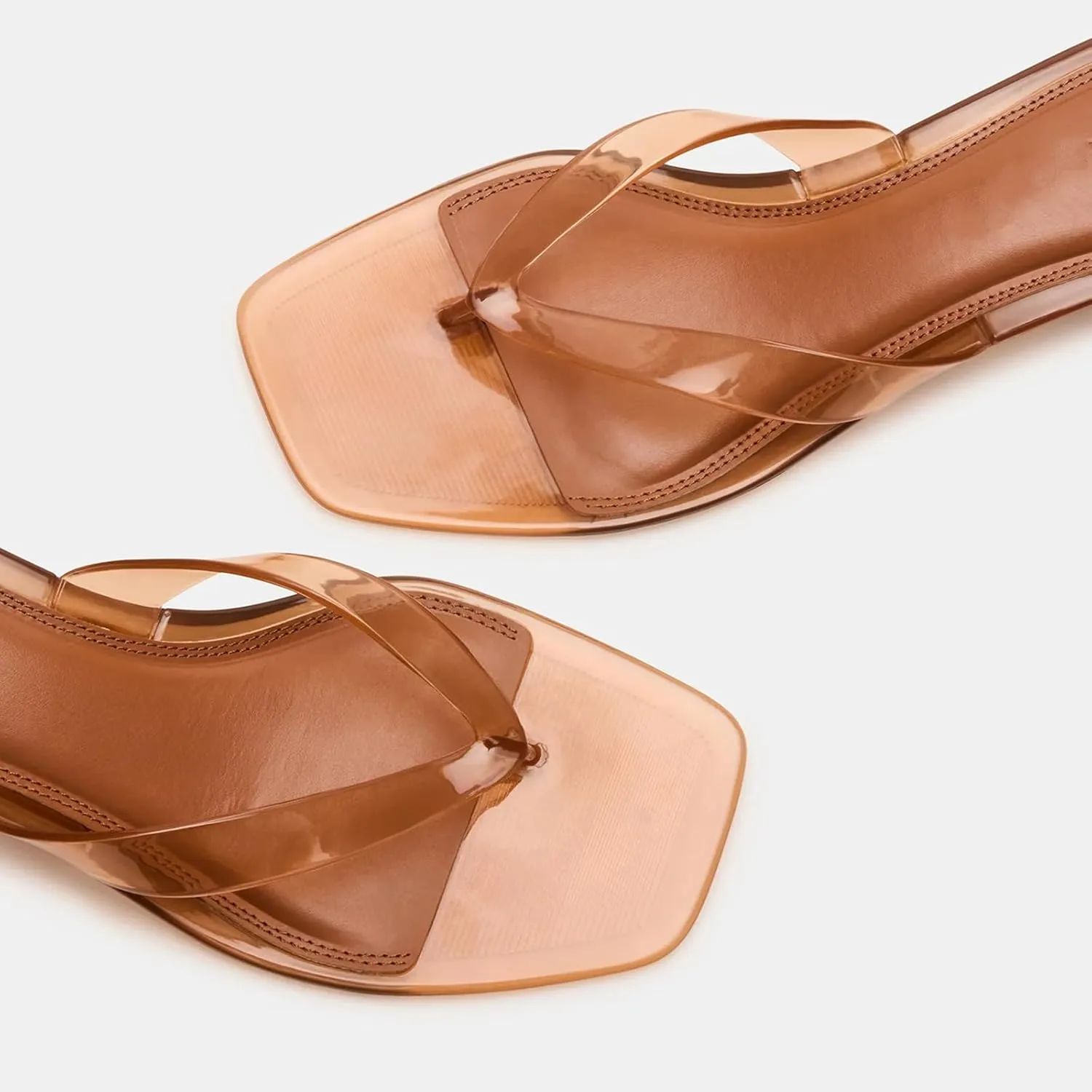 Dsevht Jelly Kitten Heel Sandals for Women Clear Square Toe Flip Flop Thong Mule Heeled Summer Beach Slip On Slide Shoes