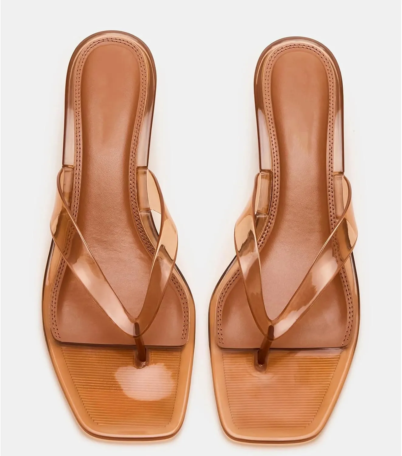 Dsevht Jelly Kitten Heel Sandals for Women Clear Square Toe Flip Flop Thong Mule Heeled Summer Beach Slip On Slide Shoes