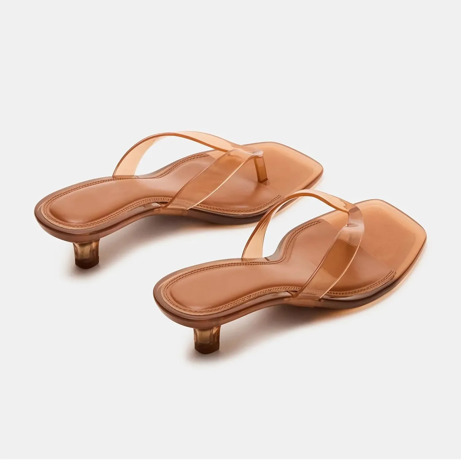 Dsevht Jelly Kitten Heel Sandals for Women Clear Square Toe Flip Flop Thong Mule Heeled Summer Beach Slip On Slide Shoes