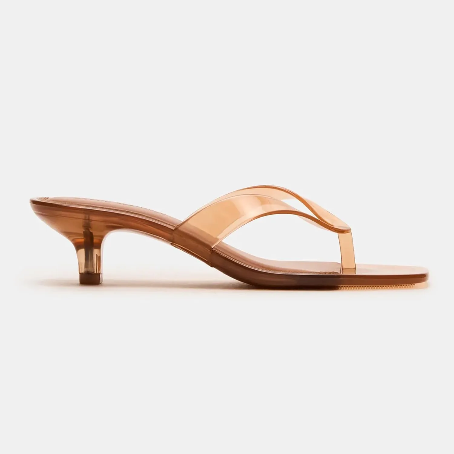 Dsevht Jelly Kitten Heel Sandals for Women Clear Square Toe Flip Flop Thong Mule Heeled Summer Beach Slip On Slide Shoes
