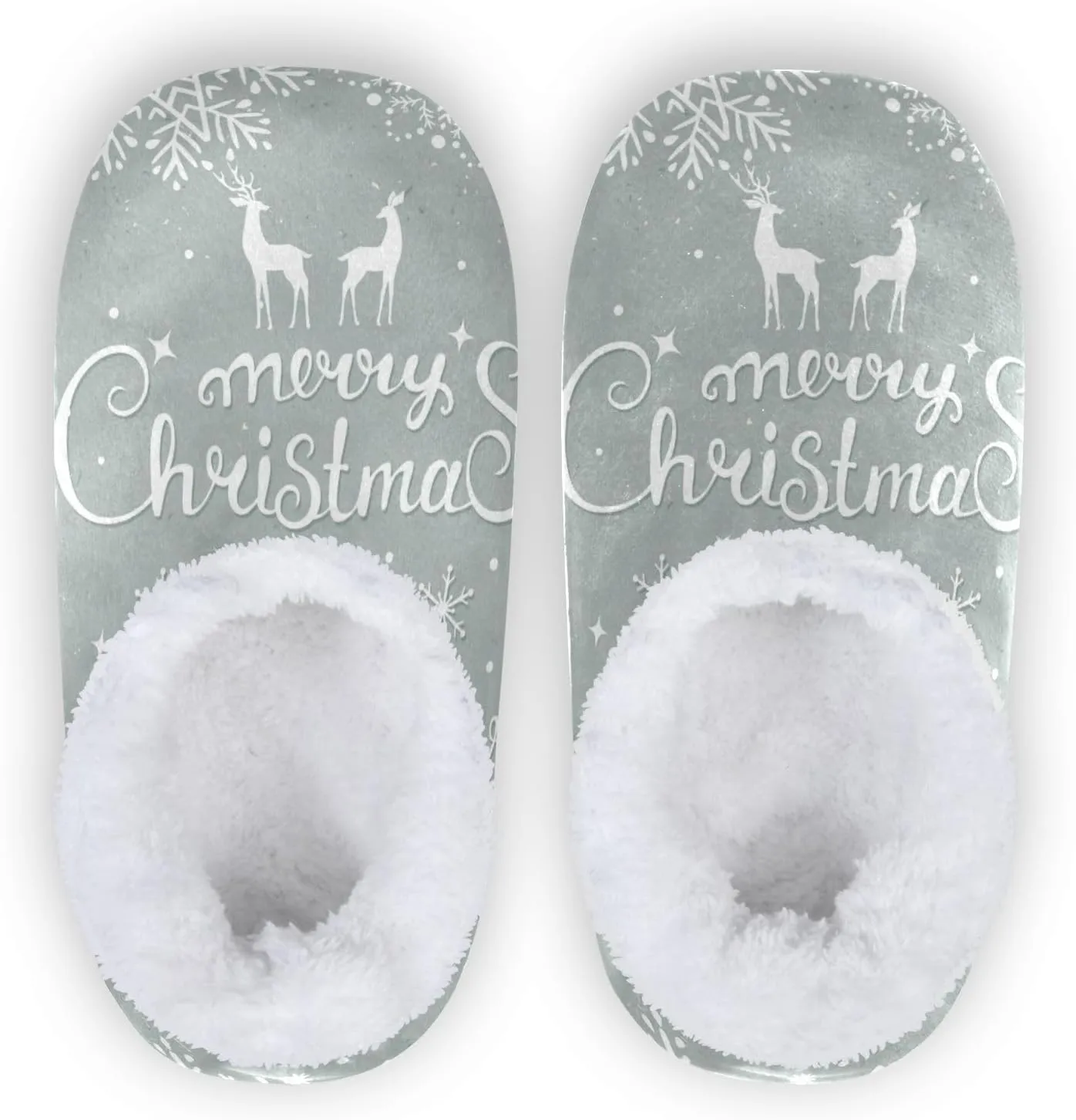 Dussdil Christmas New Year Snowflake Deer Home Winter Slippers Spa Travel House Slipper Soft Memory Foam Slipper Non Slip for Women Men Hotel Bedroom Shoes Slippers M