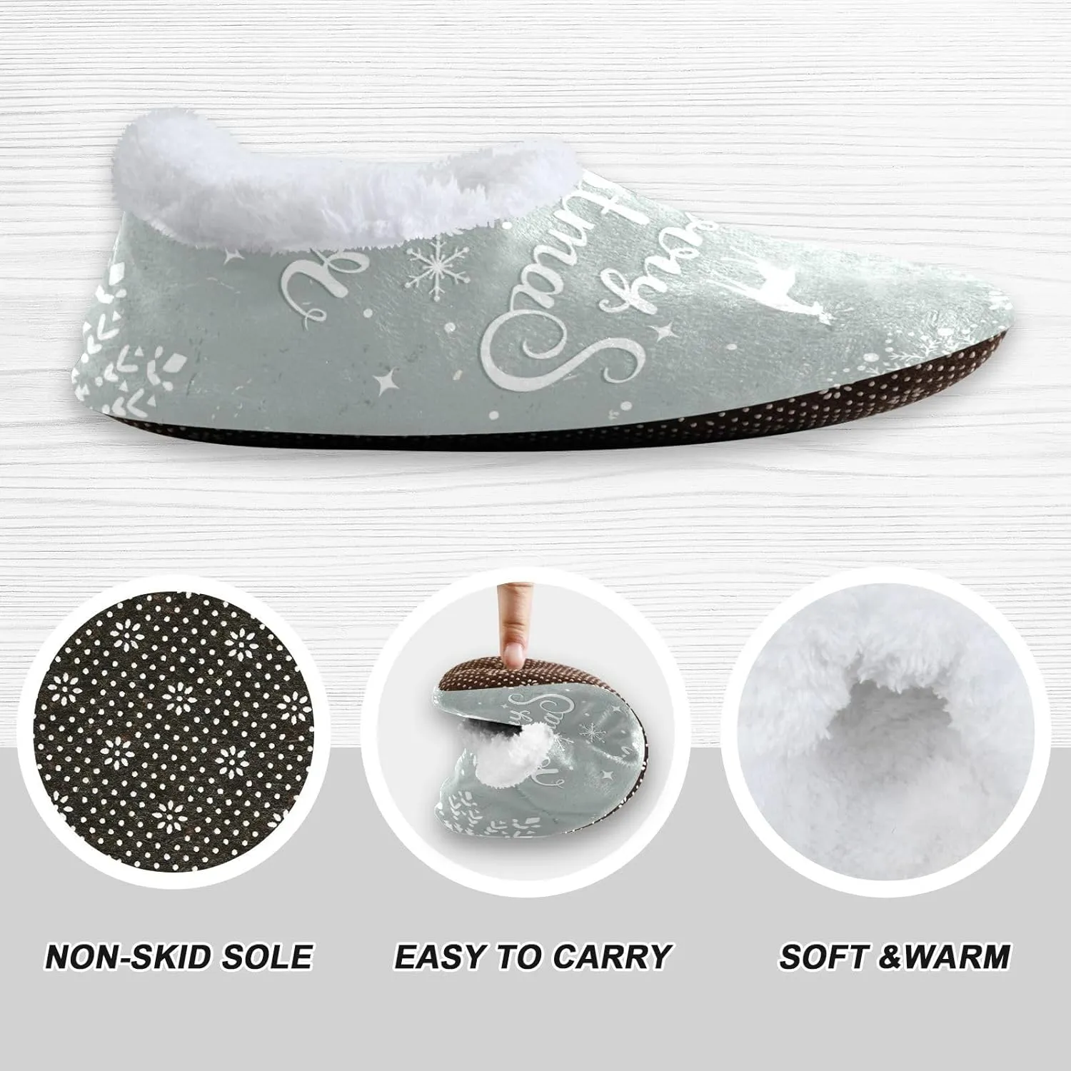 Dussdil Christmas New Year Snowflake Deer Home Winter Slippers Spa Travel House Slipper Soft Memory Foam Slipper Non Slip for Women Men Hotel Bedroom Shoes Slippers M