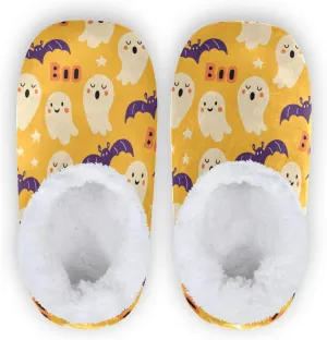 Dussdil Halloween Cute Ghost Bat Home Winter Slippers Spa Travel House Slipper Soft Memory Foam Slipper Non Slip for Women Men Hotel Bedroom Shoes Slippers M
