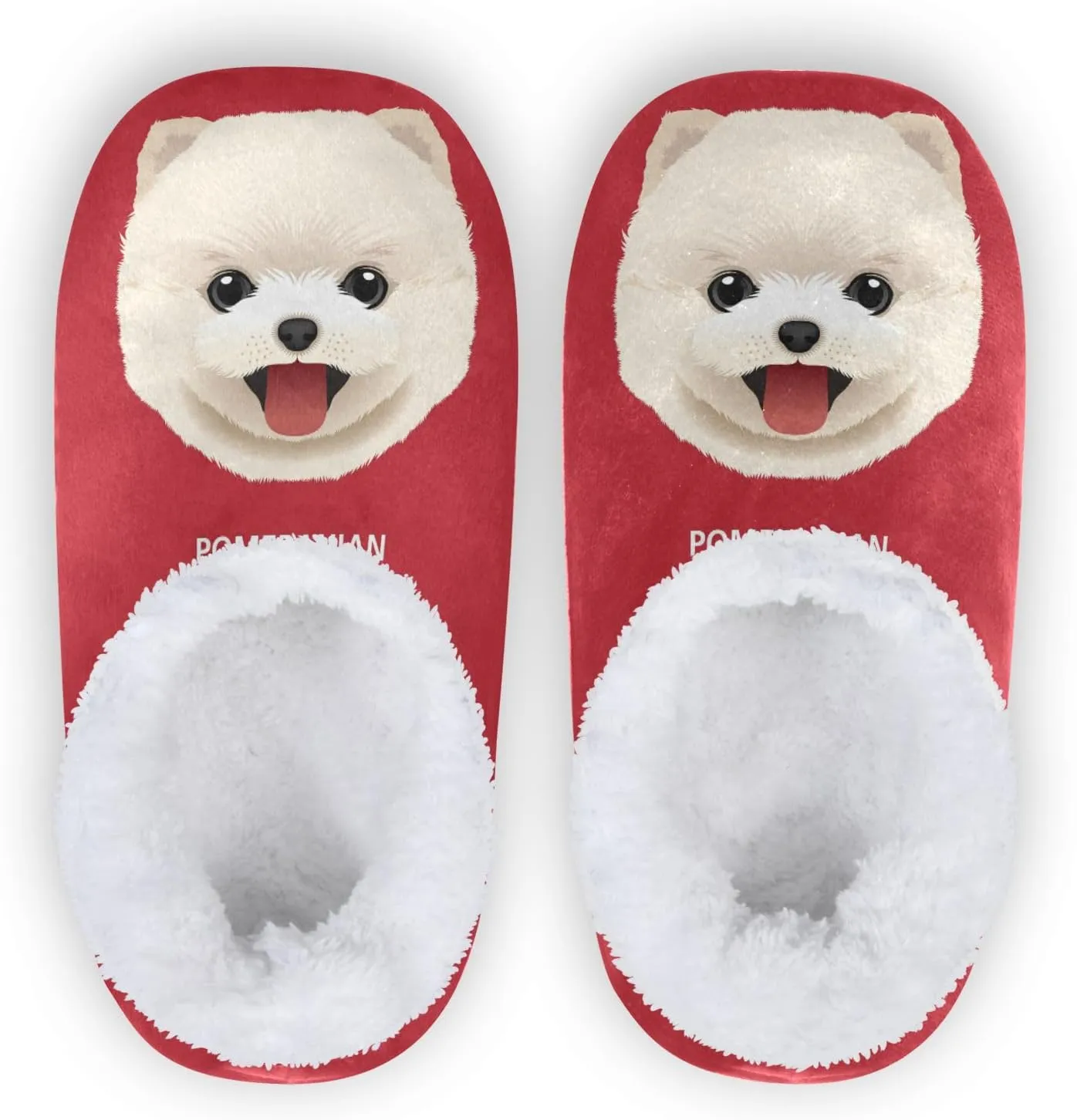 Dussdil Pomeranian Puppy Home Winter Slippers White Dog Spa Travel House Slipper Soft Memory Foam Slipper Non Slip for Women Men Hotel Bedroom Shoes Slippers M