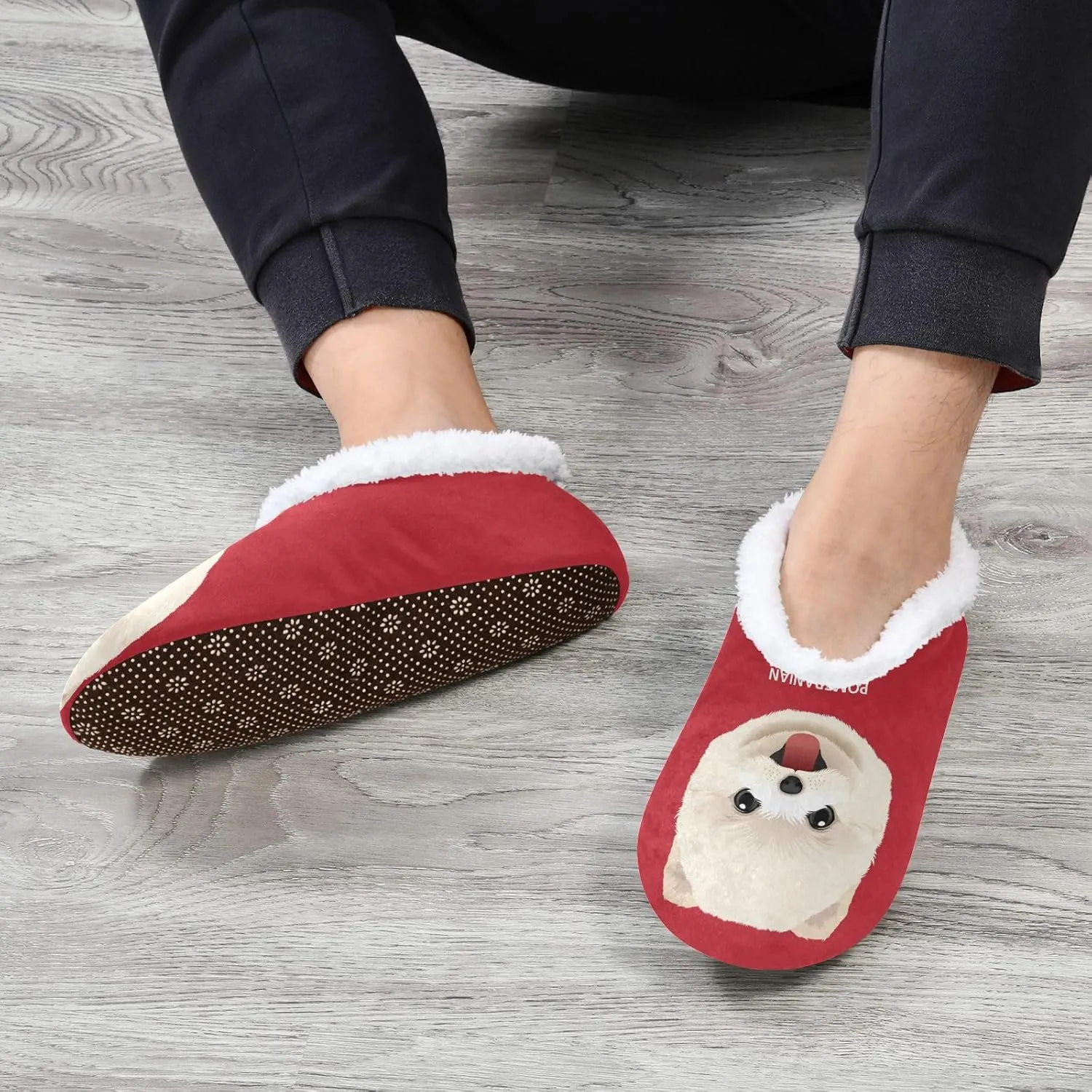 Dussdil Pomeranian Puppy Home Winter Slippers White Dog Spa Travel House Slipper Soft Memory Foam Slipper Non Slip for Women Men Hotel Bedroom Shoes Slippers M