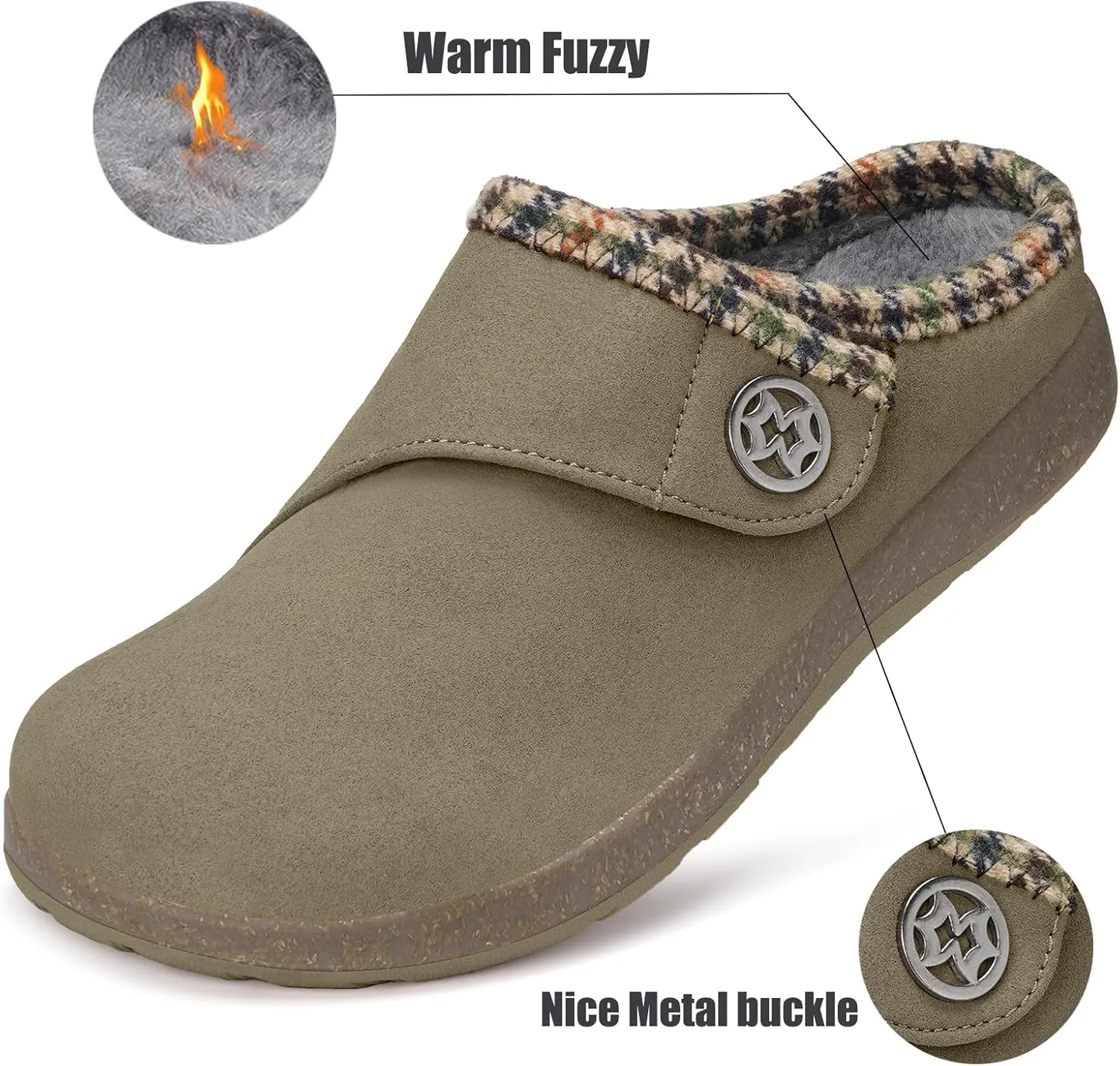 Eagsouni Women's Men's Slippers Suede Fuzzy Slippers with Arch Support Orthotic Winter Warm Fur Lined Slip on House Shoes Indoor Outdoor for Plantar Fasciitis