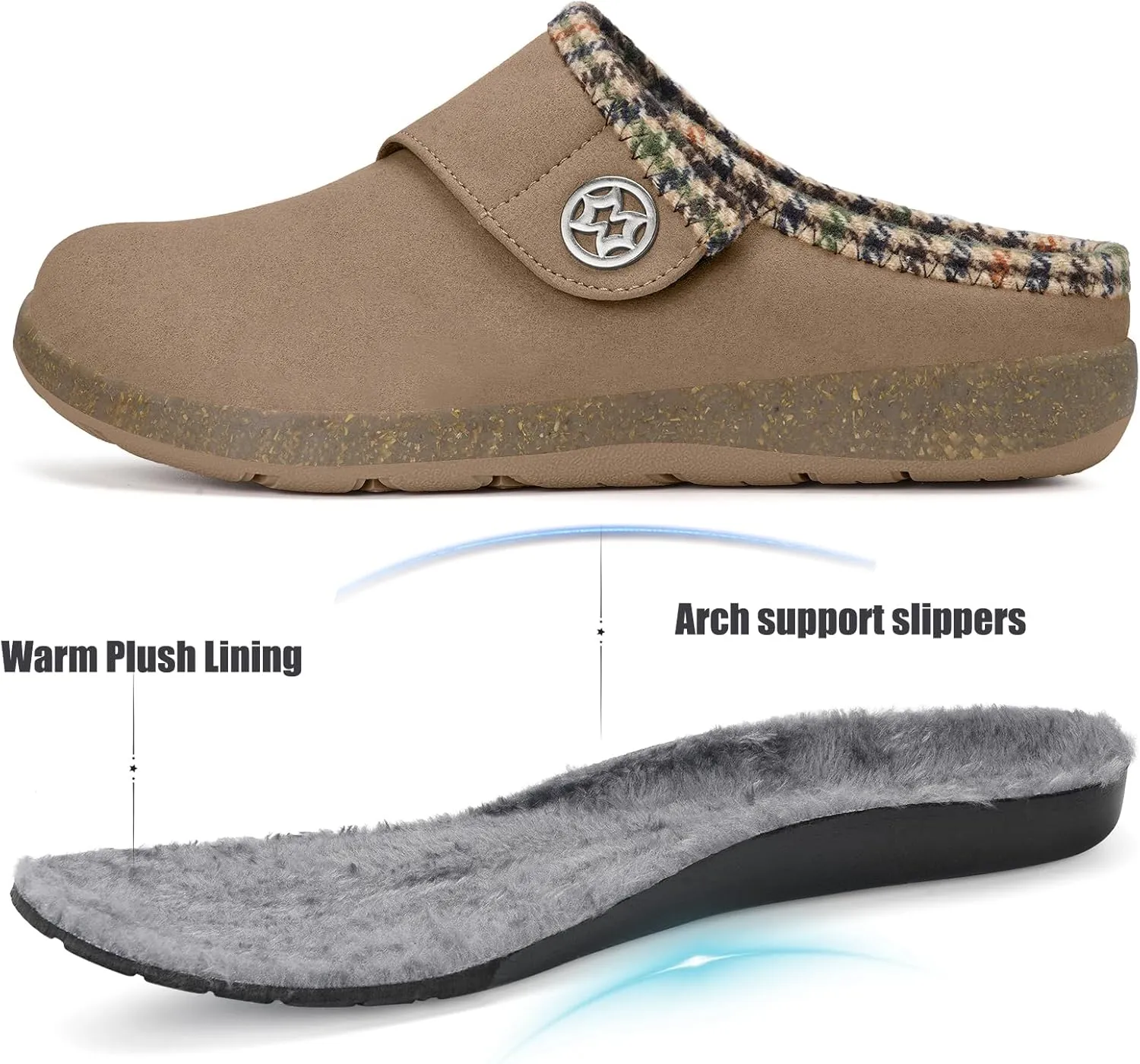 Eagsouni Women's Men's Slippers Suede Fuzzy Slippers with Arch Support Orthotic Winter Warm Fur Lined Slip on House Shoes Indoor Outdoor for Plantar Fasciitis