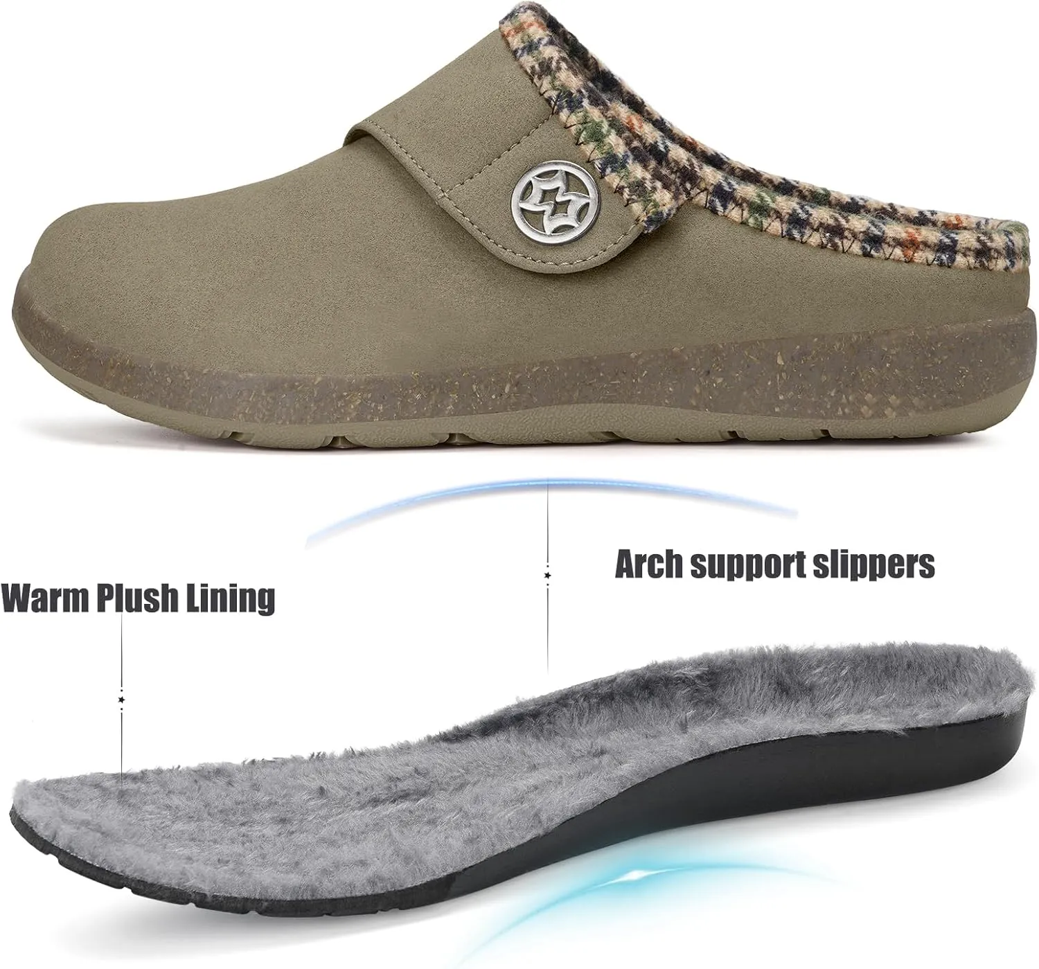 Eagsouni Women's Men's Slippers Suede Fuzzy Slippers with Arch Support Orthotic Winter Warm Fur Lined Slip on House Shoes Indoor Outdoor for Plantar Fasciitis