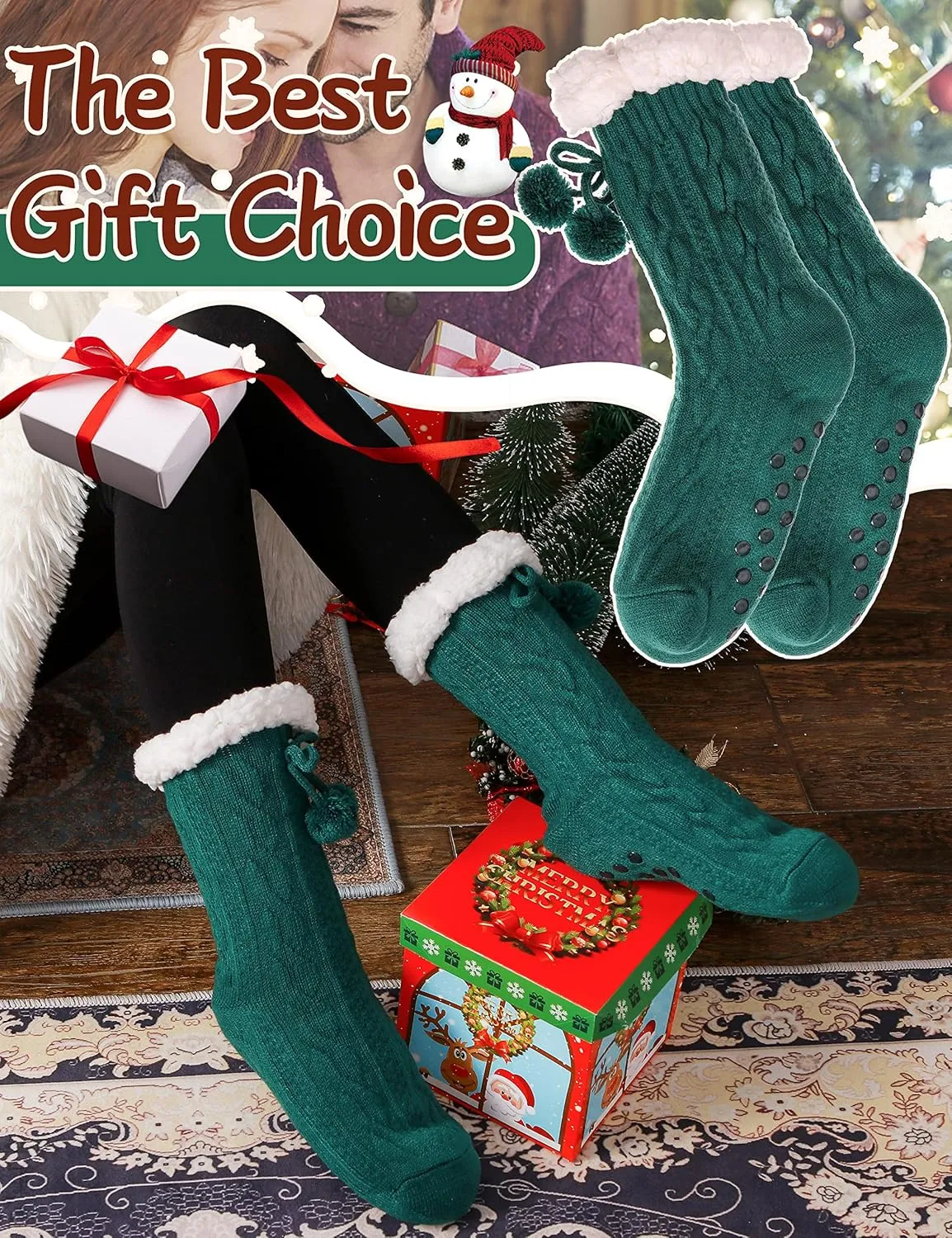 EBMORE Slipper Fuzzy Socks for Women Fluffy Cozy Cabin Winter Warm Soft Fleece Comfy Thick Socks with Grips