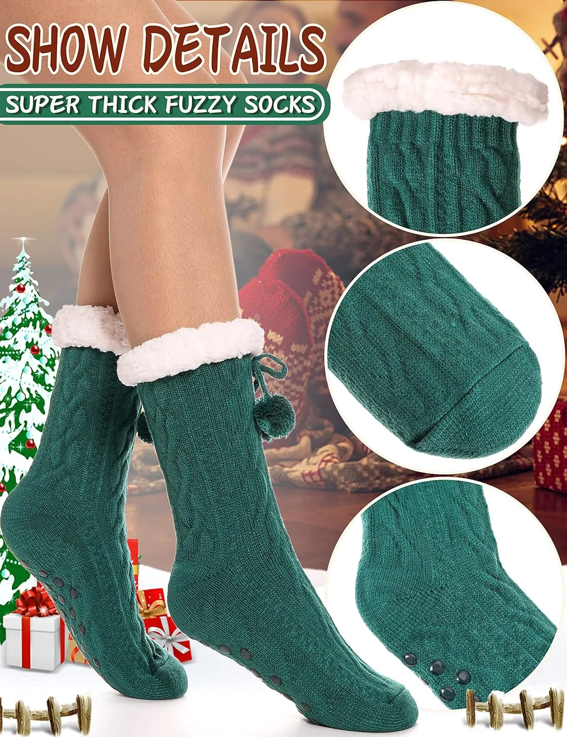 EBMORE Slipper Fuzzy Socks for Women Fluffy Cozy Cabin Winter Warm Soft Fleece Comfy Thick Socks with Grips
