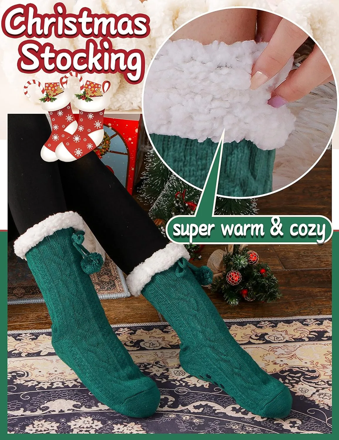 EBMORE Slipper Fuzzy Socks for Women Fluffy Cozy Cabin Winter Warm Soft Fleece Comfy Thick Socks with Grips