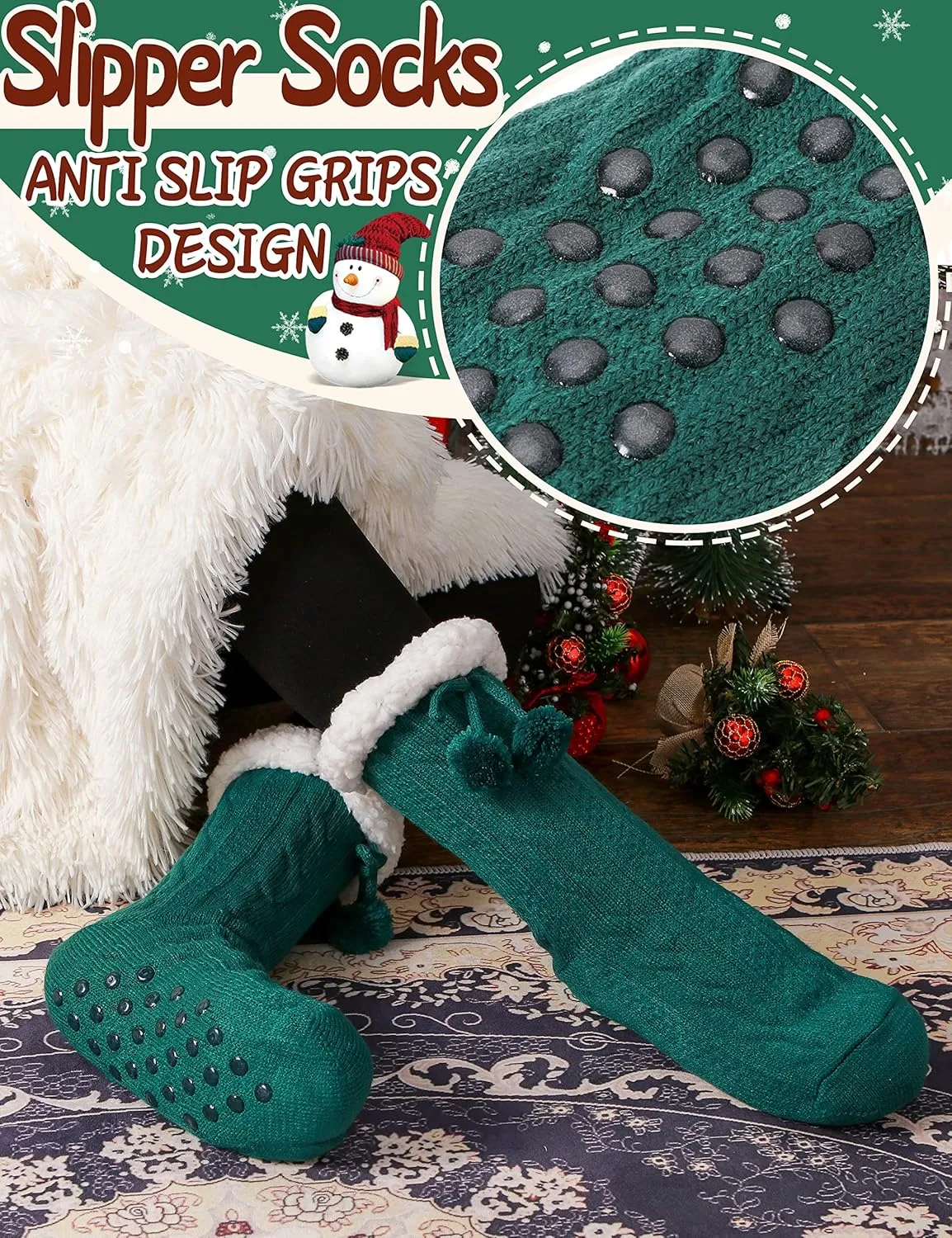 EBMORE Slipper Fuzzy Socks for Women Fluffy Cozy Cabin Winter Warm Soft Fleece Comfy Thick Socks with Grips