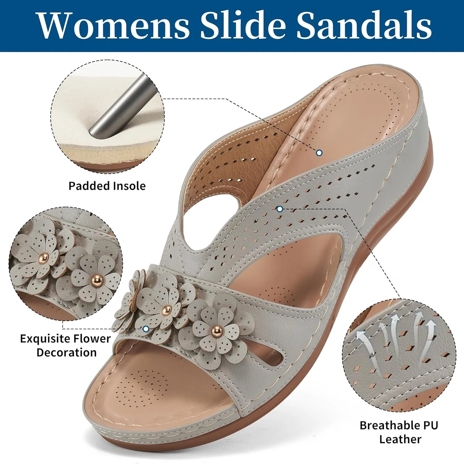 Ecetana Sandals for Women Wedge Shoes: Slip On Dressy Summer Comfortable Slides Sandals Lightweight Memory Foam Platform Shoes