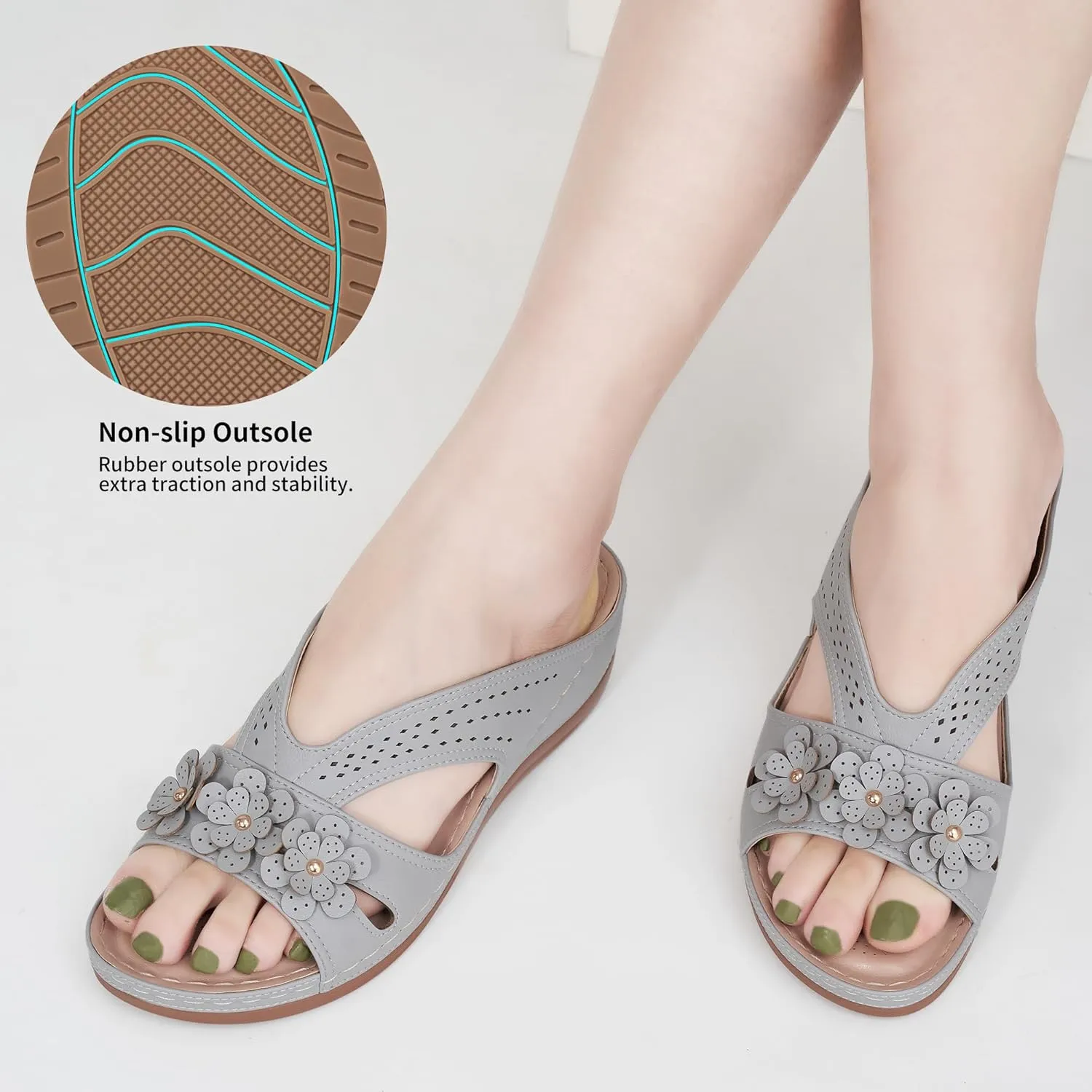 Ecetana Sandals for Women Wedge Shoes: Slip On Dressy Summer Comfortable Slides Sandals Lightweight Memory Foam Platform Shoes