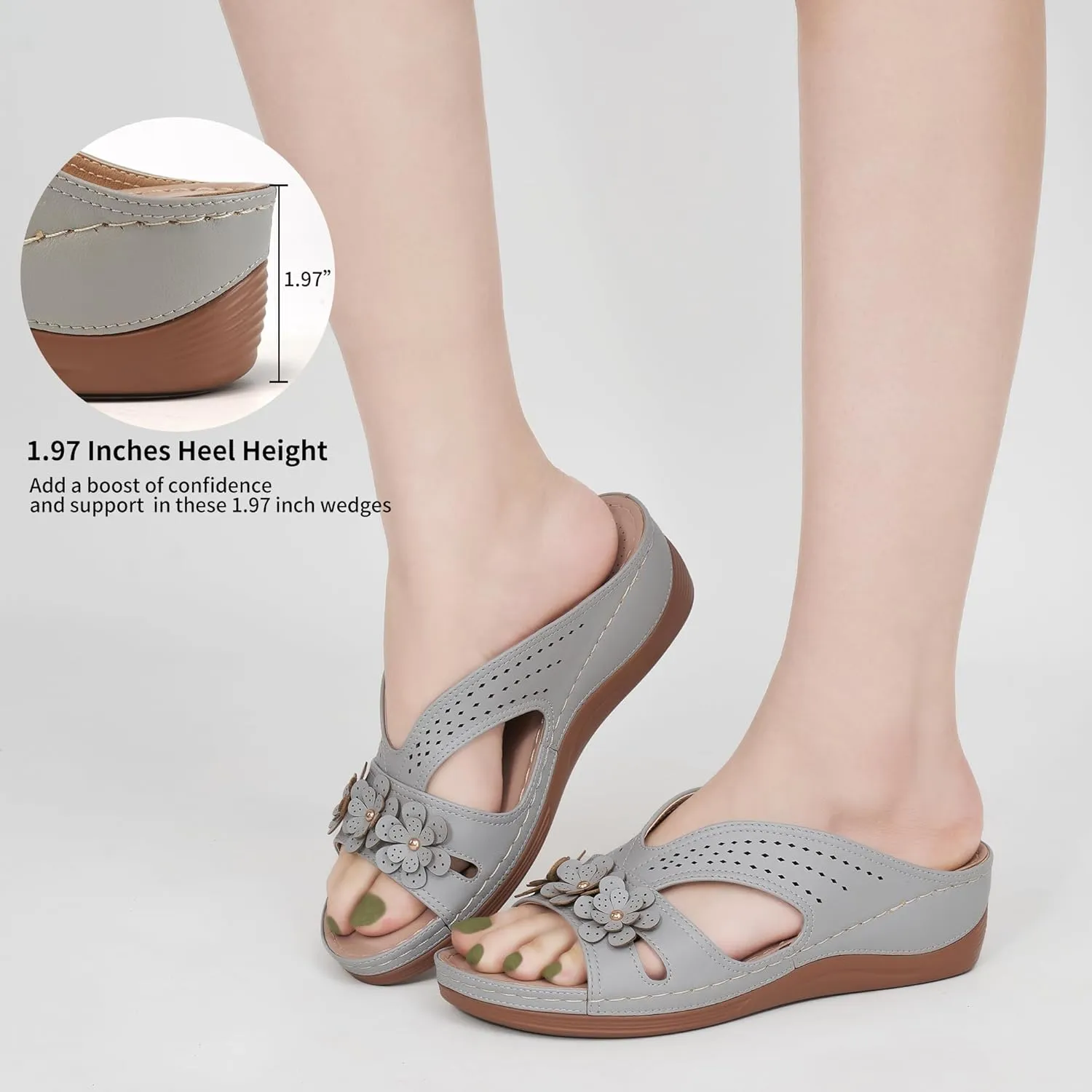 Ecetana Sandals for Women Wedge Shoes: Slip On Dressy Summer Comfortable Slides Sandals Lightweight Memory Foam Platform Shoes