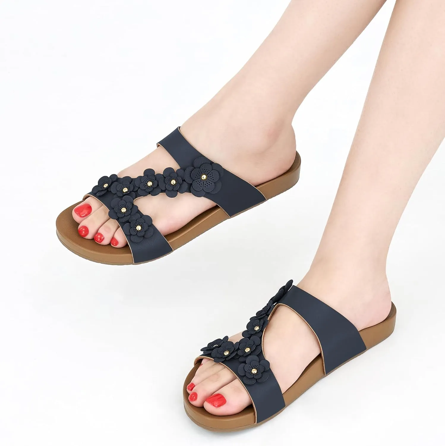 Ecetana Womens Slide Sandals Comfortable Dressy Summer Beach Flats Casual Fashion Slip On Walking Shoes